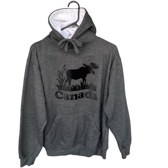Canada Unisex Hooded Sweatshirt Medium Gray Moose Velvet Logo Vacation Hoodie - Picture 1 of 9